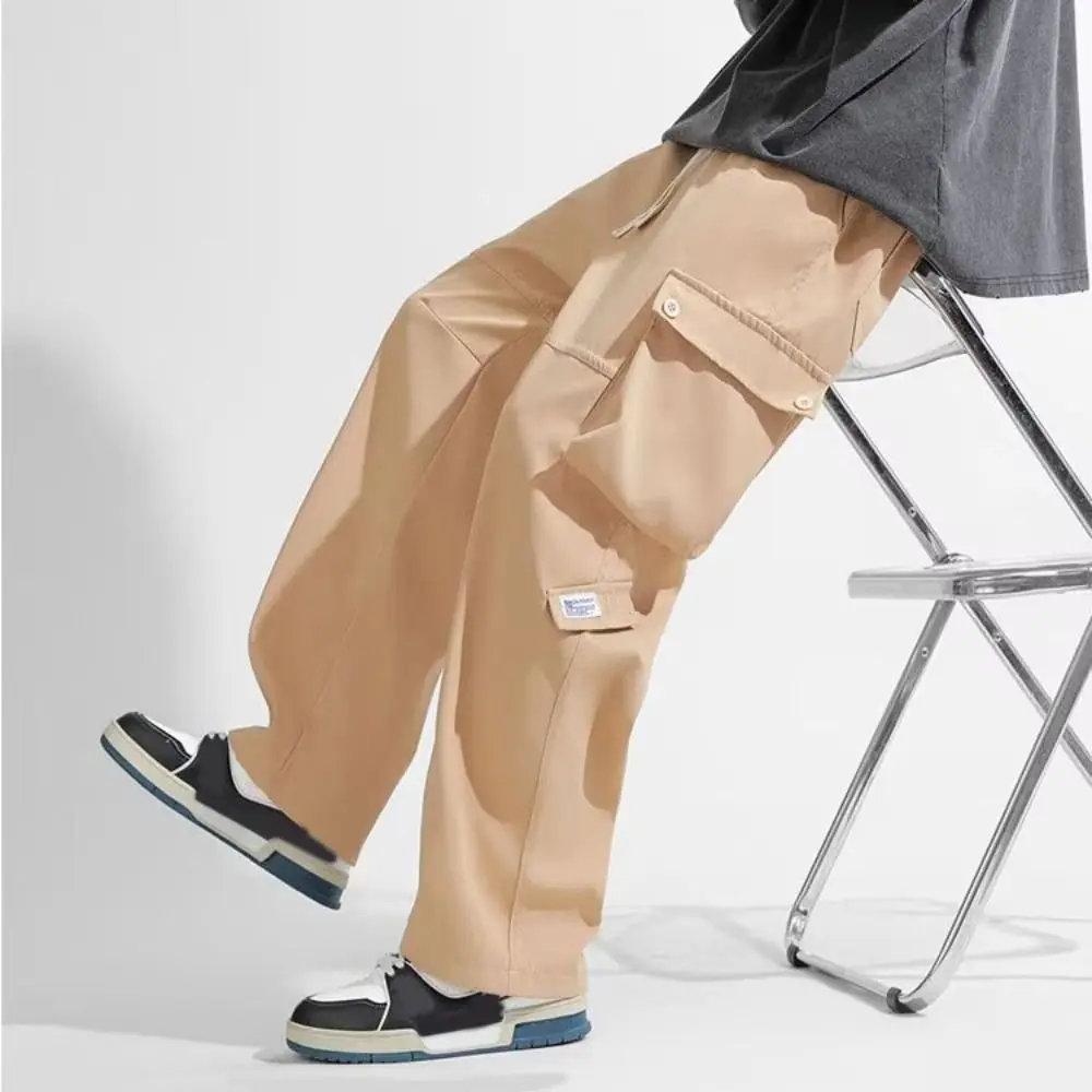 

Casual Drawstring Wide Leg Sweatpants Multi-pockets Y2K Baggy Cargo Pants Oversized Loose Men Joggers Trousers Streetwear