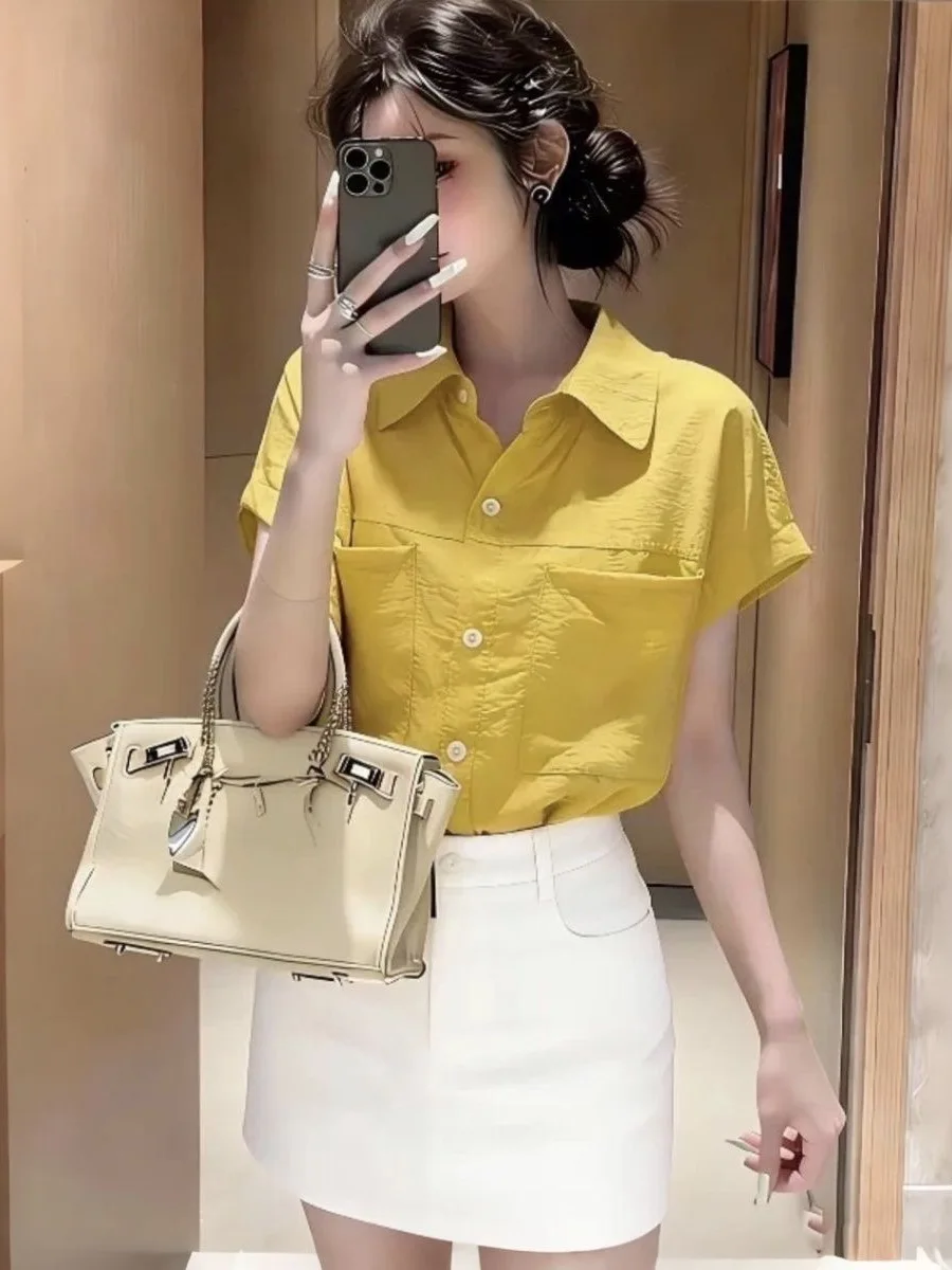 

Summer 2026 Women's Casual Slim Fit Shirt Collar Button up Regular Sleeve Length Polyester Commute Style Fashion Top