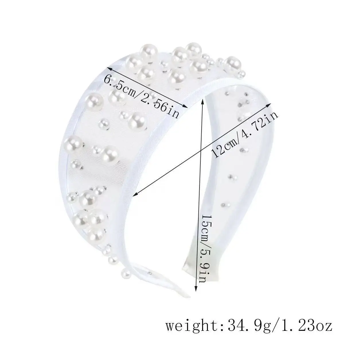 Neues schwarz-weißes 2,56 Zoll breites Mesh-Stirnband mit Perle für Frauen, rutschfester Haarreifen, elegantes modisches Haarband, Haar-Accessoires – Detail 6