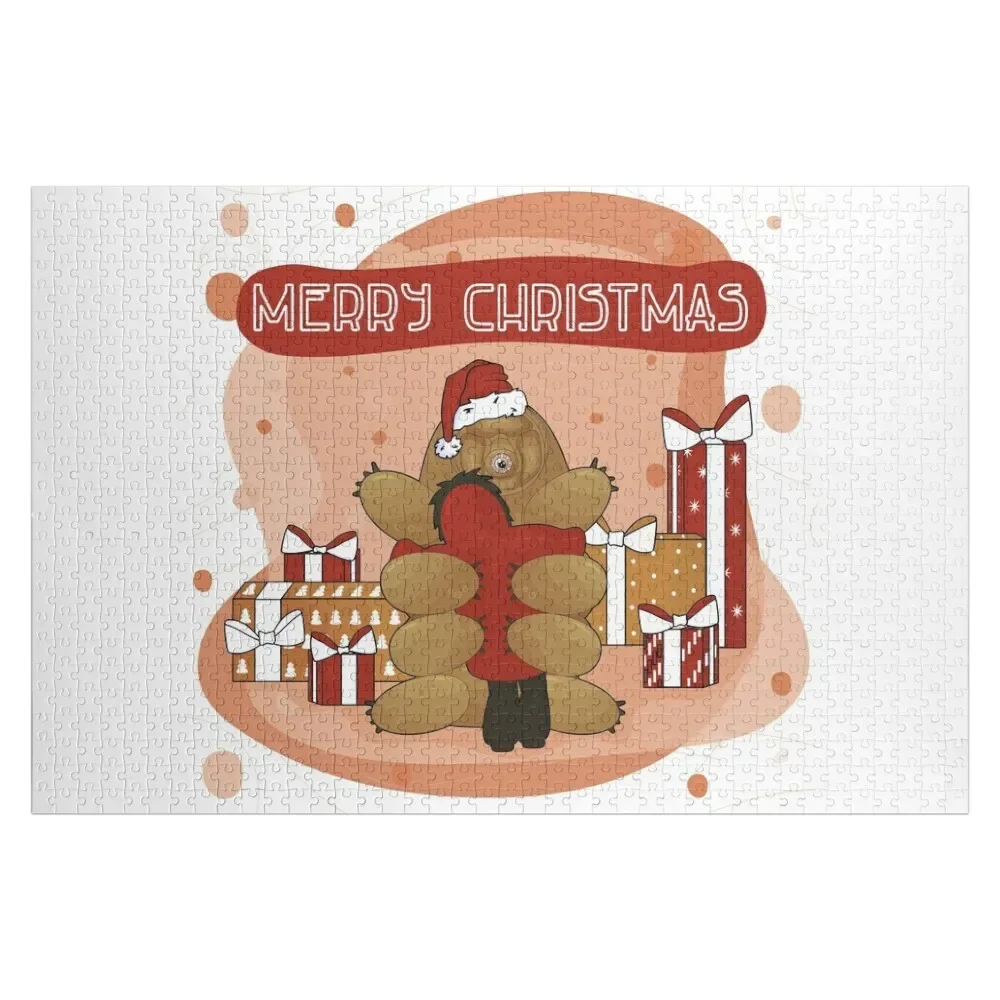 

Cute Cartoon water bear Tardigrade and Merry Christmas Jigsaw Puzzle Baby Wooden Personalised Jigsaw Puzzle