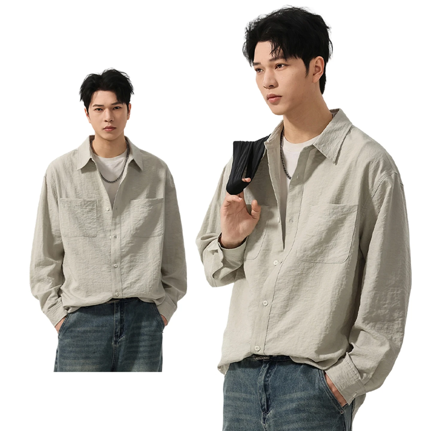 

Men Japanese Korean Streetwear Fashion Vintage Loose Casual Long Sleeve Cargo Shirt Male Clothes Spring Lightweight Shirt