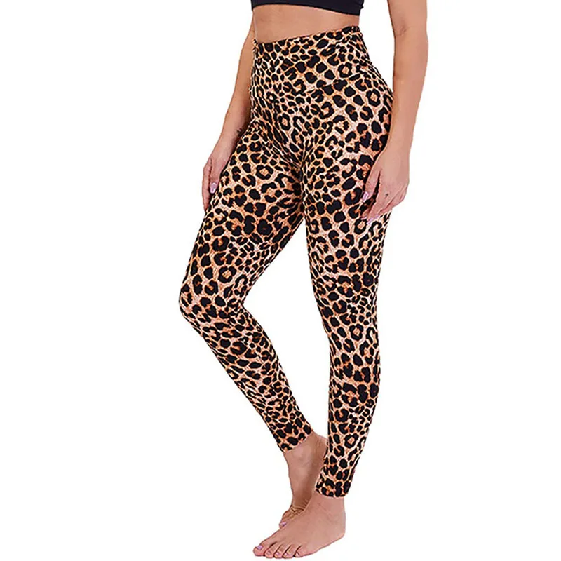 Fashion leopard print pants nine-point high-waisted leggings women's yoga slim-fit waistband hip lift sweatpants