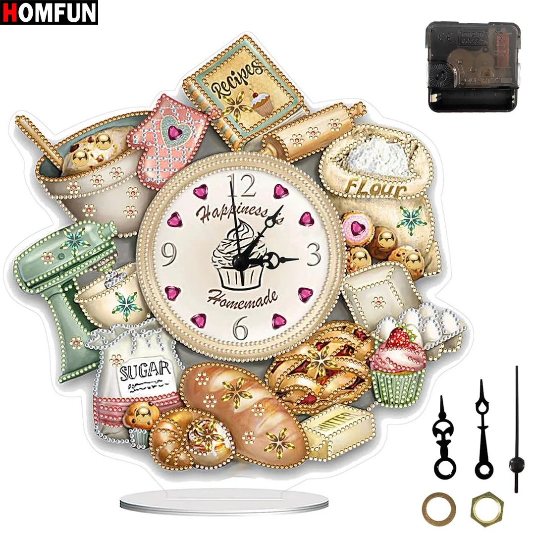 HOMFUN 5D DIY Special Shape Diamond Painting Desk Ornament Crystal Handmade Clock Kit Bake Time Embroidery Home Decor