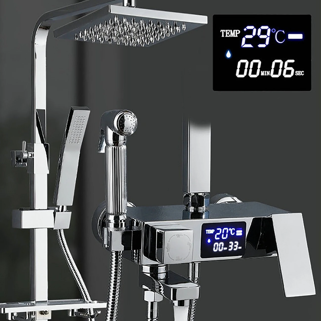 

Wall Mount Thermostatic Faucets System LED Digital Shower Set Cold and Hot Tap SPA Rainfall Chrome Bathroom Faucets Shower Set