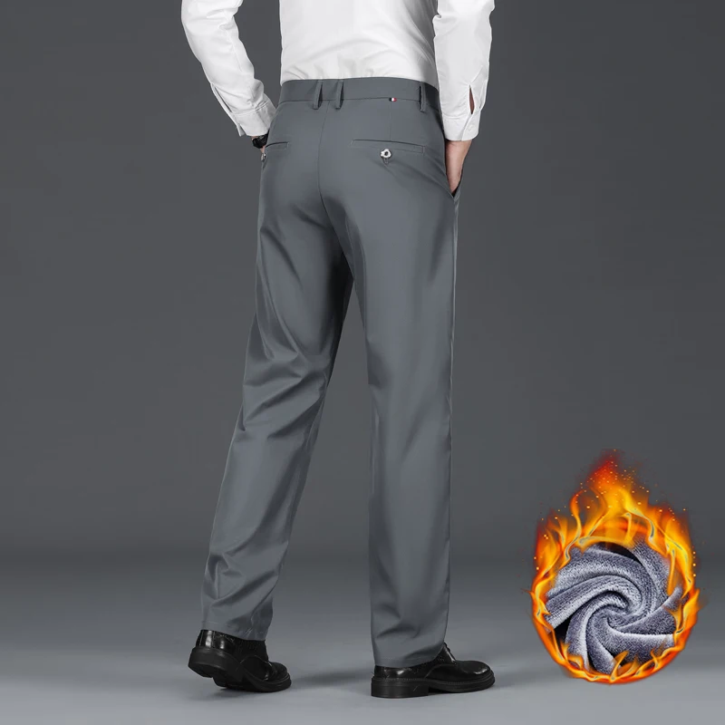 الشتاء الدافئة الصوف رشاقته دعوى السراويل رجال الأعمال فضفاضة مستقيم العمل يتدفقون أفخم طويل السراويل الرسمية الذكور حجم كبير 28-40 #5