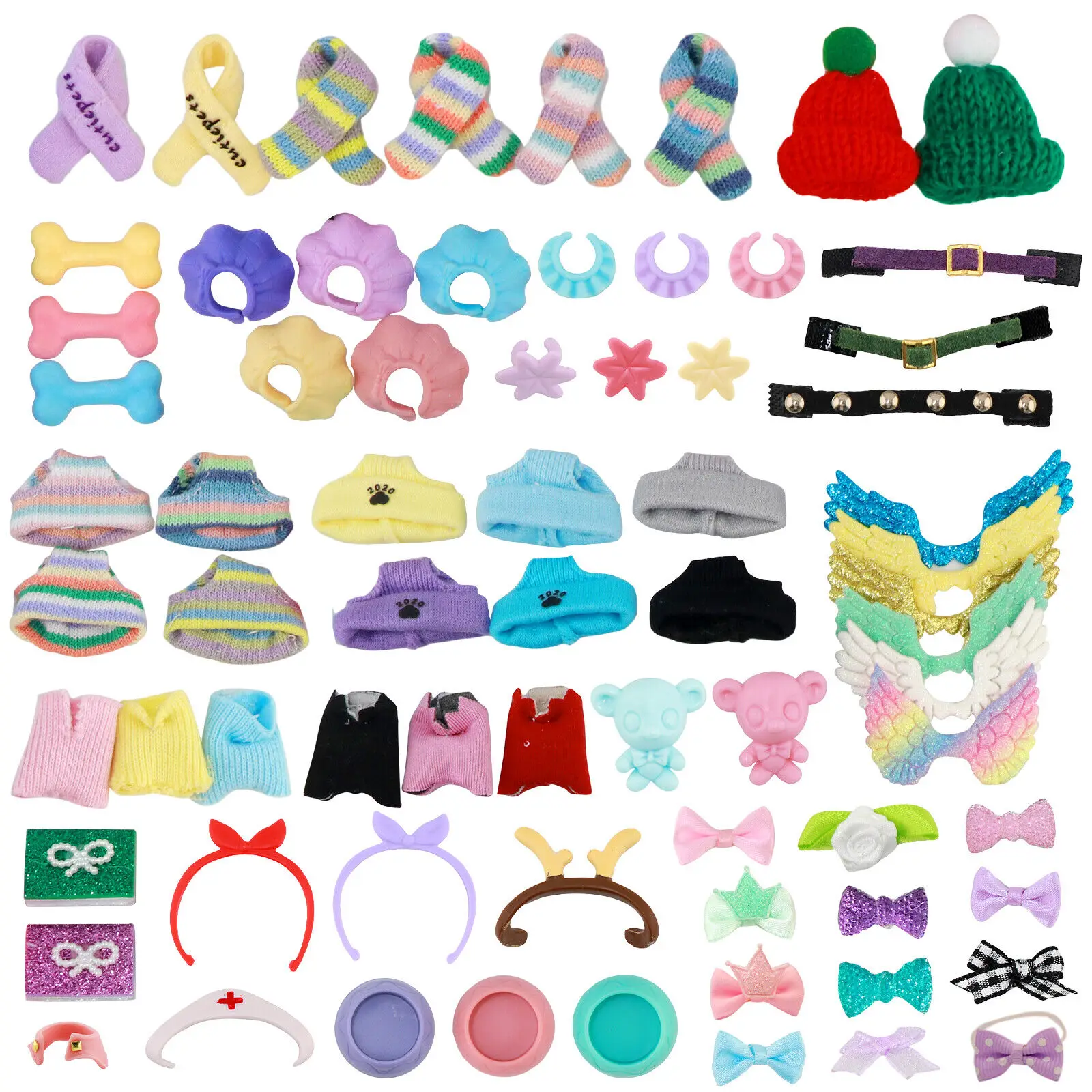 

Pet Shop Mini Littlest Accessories Random 15pc Clothes Outfit Necklace Collars Bone Hat Scarf For Cat's and Dog's