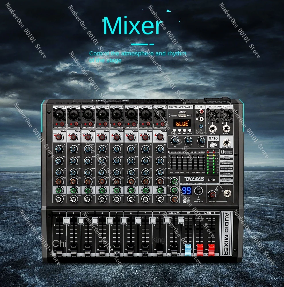 L-10 Professional 10-Way Mixer DJ Audio Mixer 99 DSP Effects KTV Stage Bar Performance Wedding