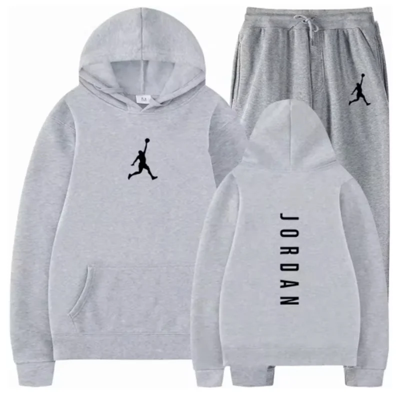 2025 الربيع والخريف اللياقة البدنية في الهواء الطلق كرة السلة ملابس رياضية غير رسمية مجموعة موضة الرجال مقنعين البلوز + سراويل للجري قطعتين مجموعة