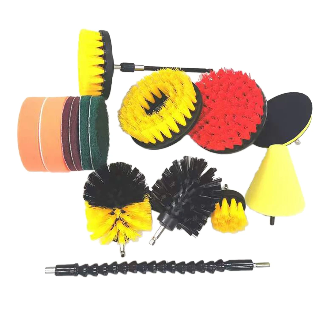 16 Pcs Drill Brush Attachments Set,Power Scrubber Brush with Extend Long Attachment All Purpose Clean for Car,