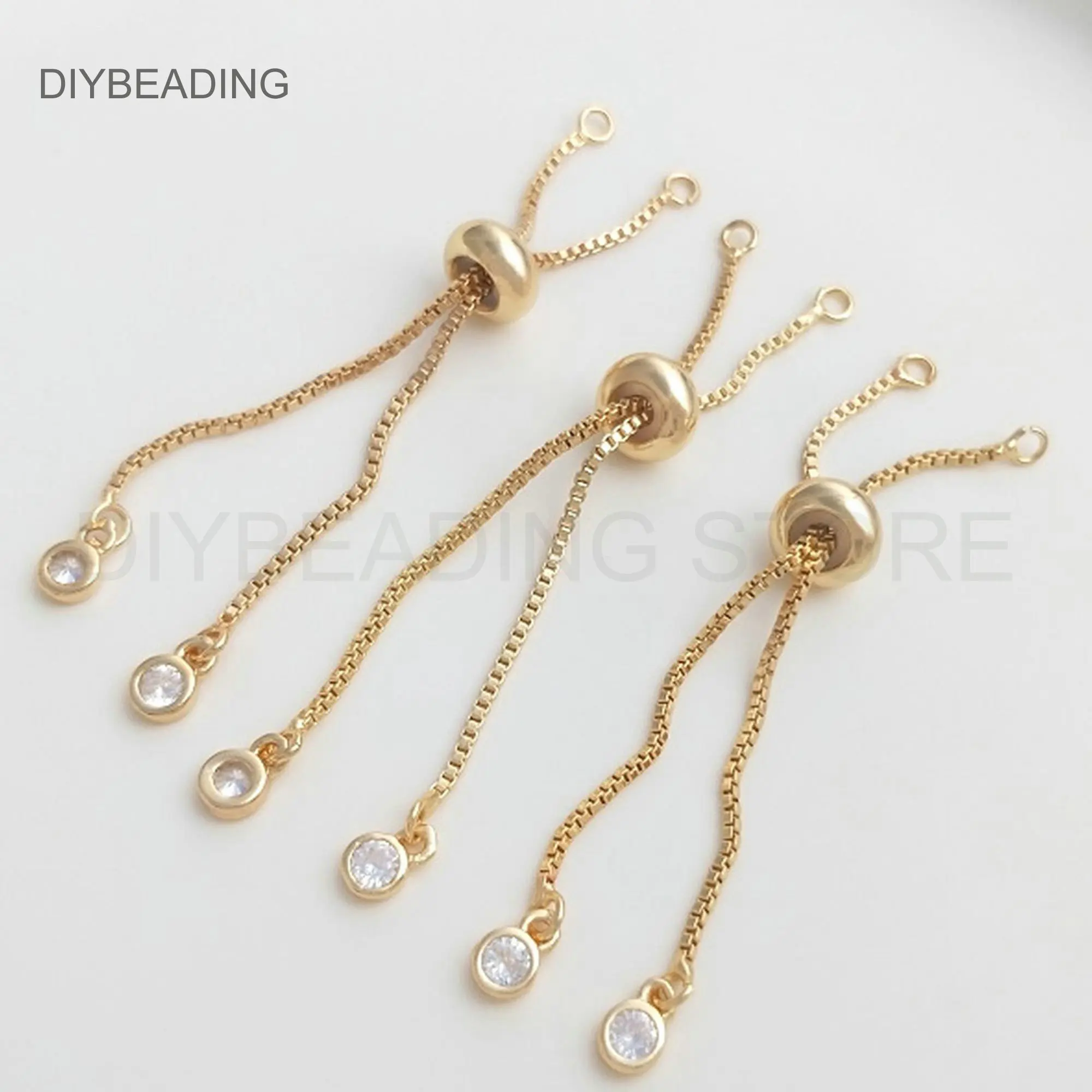 Extender Chain for Jewelry Making Supplies 14K Gold Plated 2 Strands Snake Chain with CZ Drop and Silican Ball/Jewelry End Piece