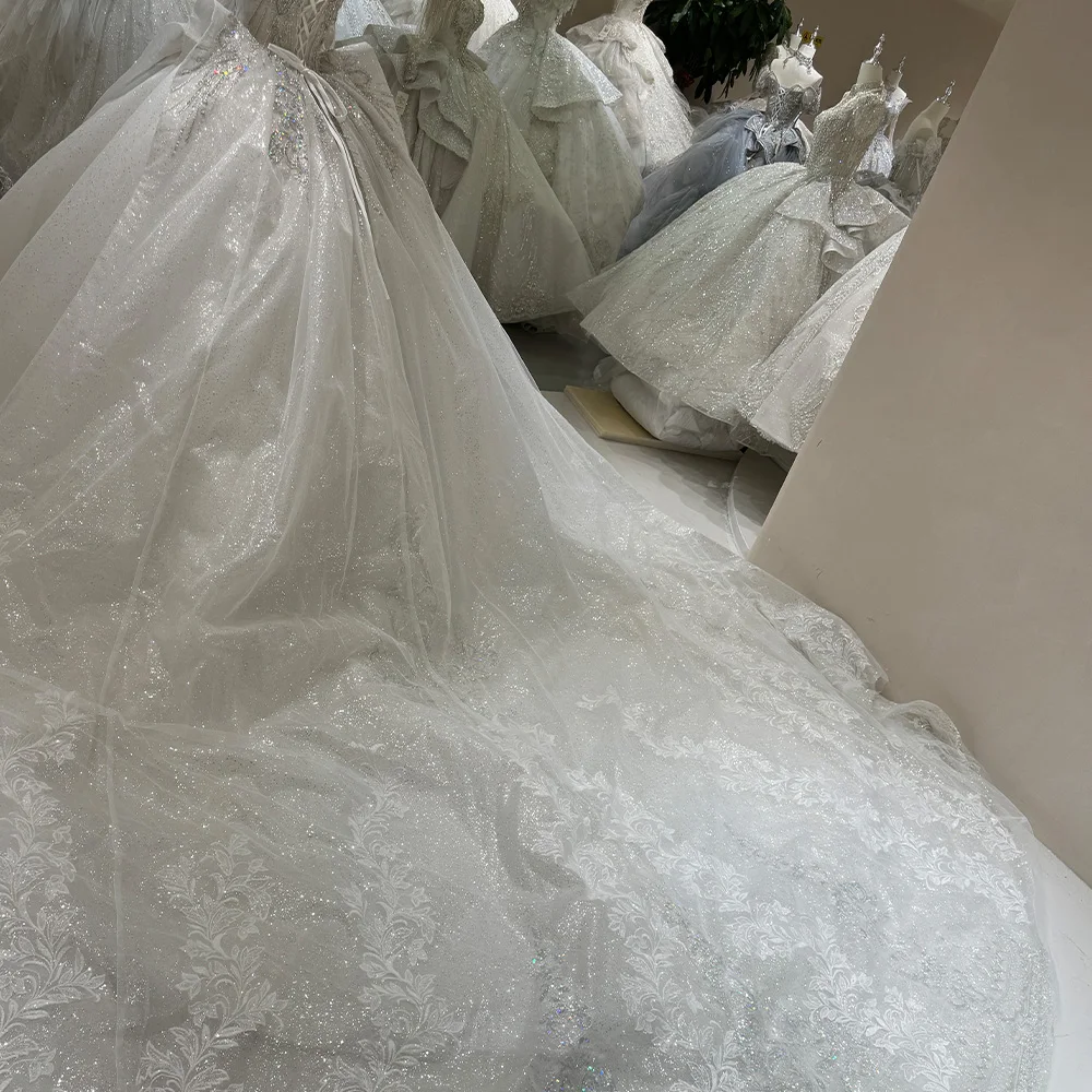 Vestidos De Novia con cuentas De cristal para mujer, exquisitos Vestidos De Novia con lentejuelas y cuello barco, cola De corte, Vestidos De Fiesta formales De Novia