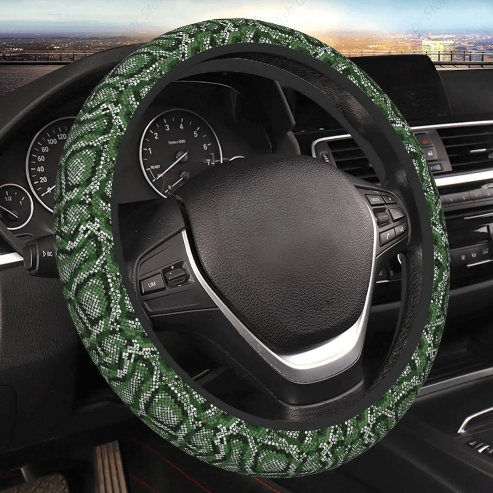 Green Snakeskin Elastic Steering Wheel Cover Car Accessories Non-Slip, Breathable and Sweat-Absorbent for Both Men and Women