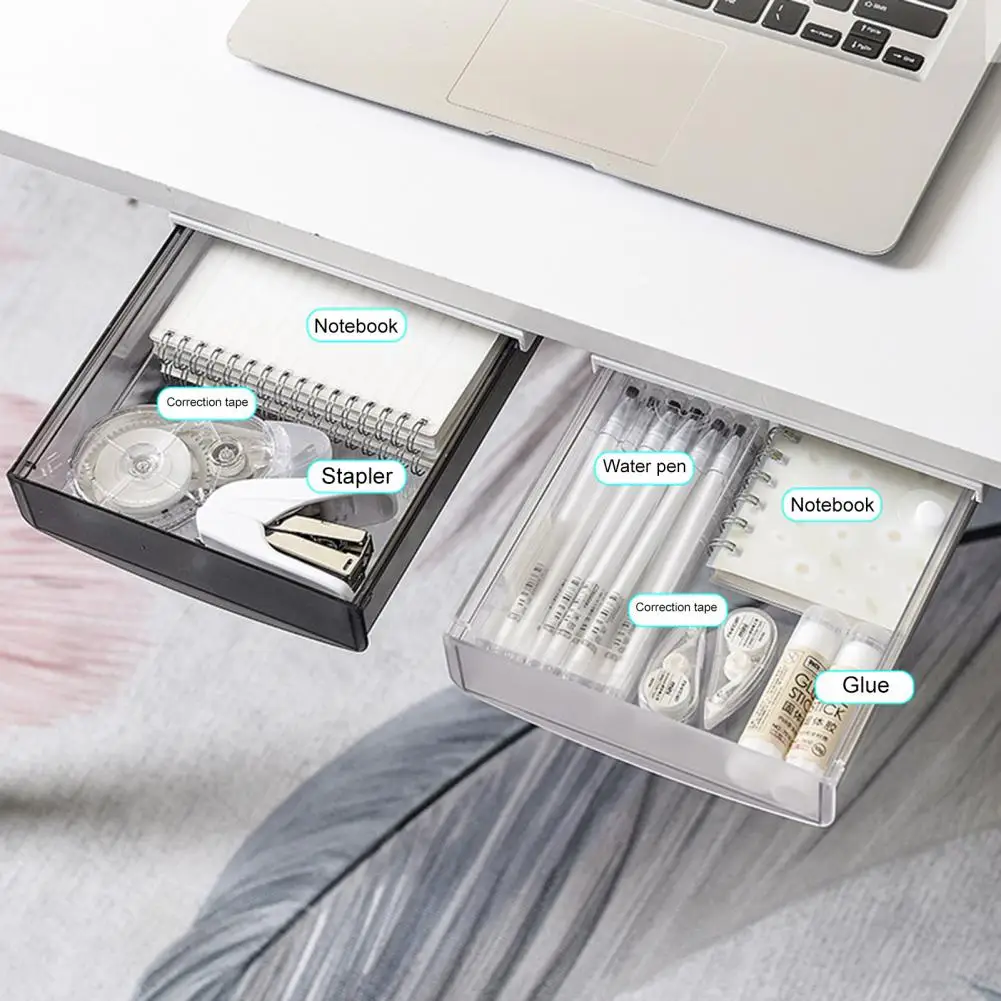 under Desk Drawer under Desk Organizer Attachable Hidden Self-Adhesive Slide-out Plastic Stick on Drawer Office Supplies