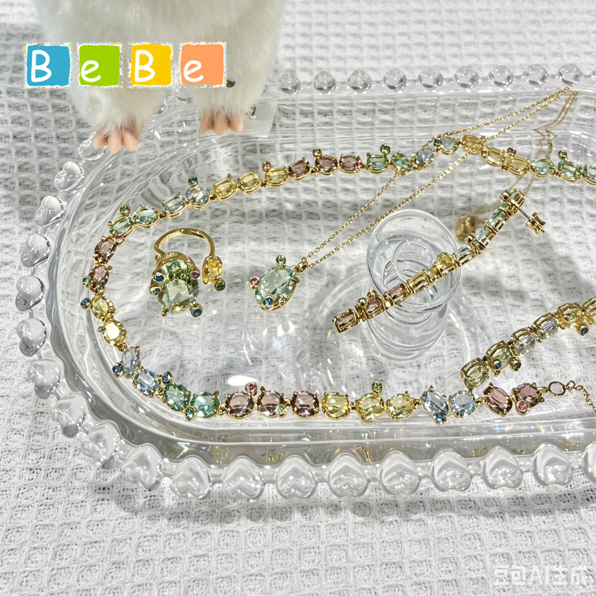 

2026 High Quality Anniversary Jewelry Sets Charm Luxury Green Water Drop Crystal Necklaces Bracelet Ring Earrings Gift for Women