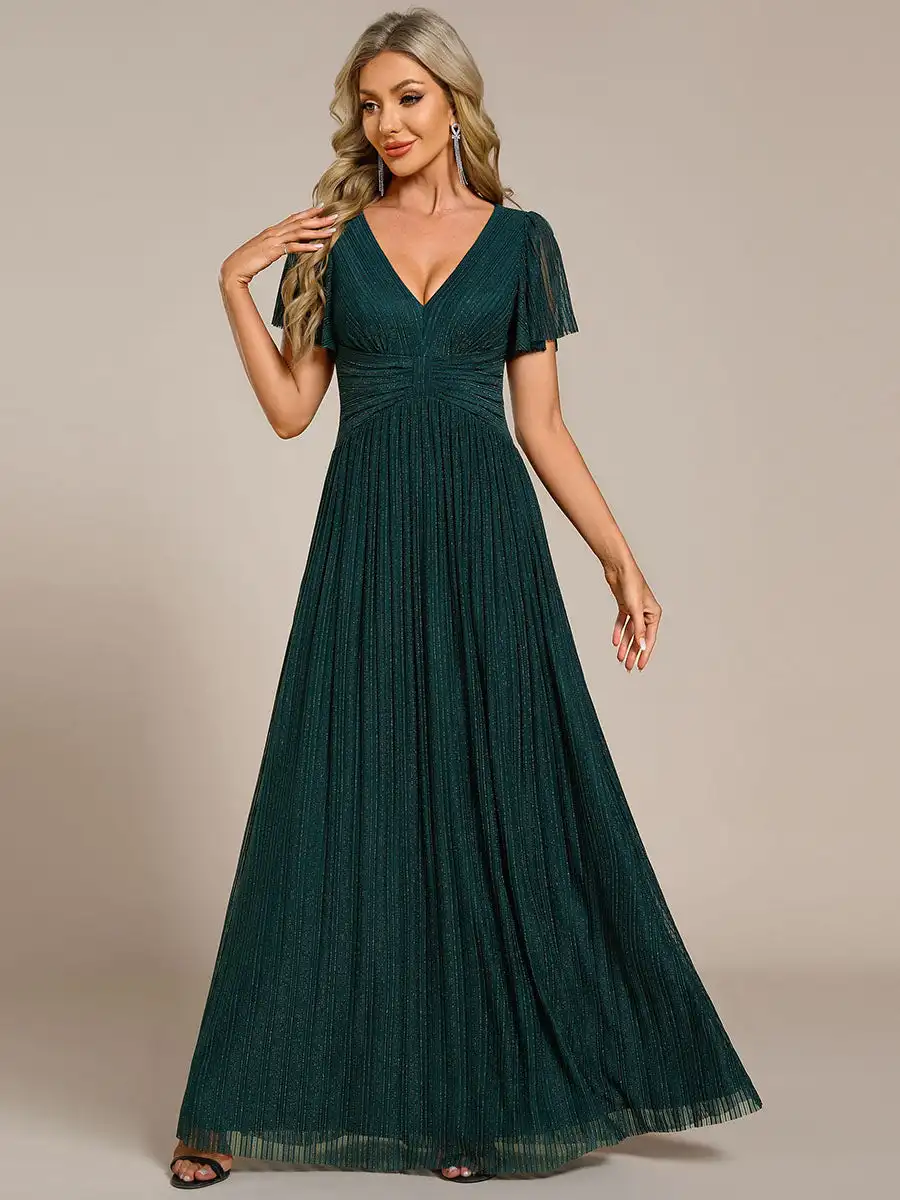 Elegant Evening Dresses Glittery Deep V Neck Bowknot Waist Mesh Fabric 2025 Ever Pretty of Teal Bridesmaid dress