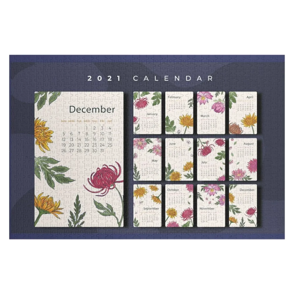 

Пазл FLORAL CALENDAR 2021, персонализированное деревянное имя, персонализированная игрушка, подарки на заказ, подарочная головоломка на заказ