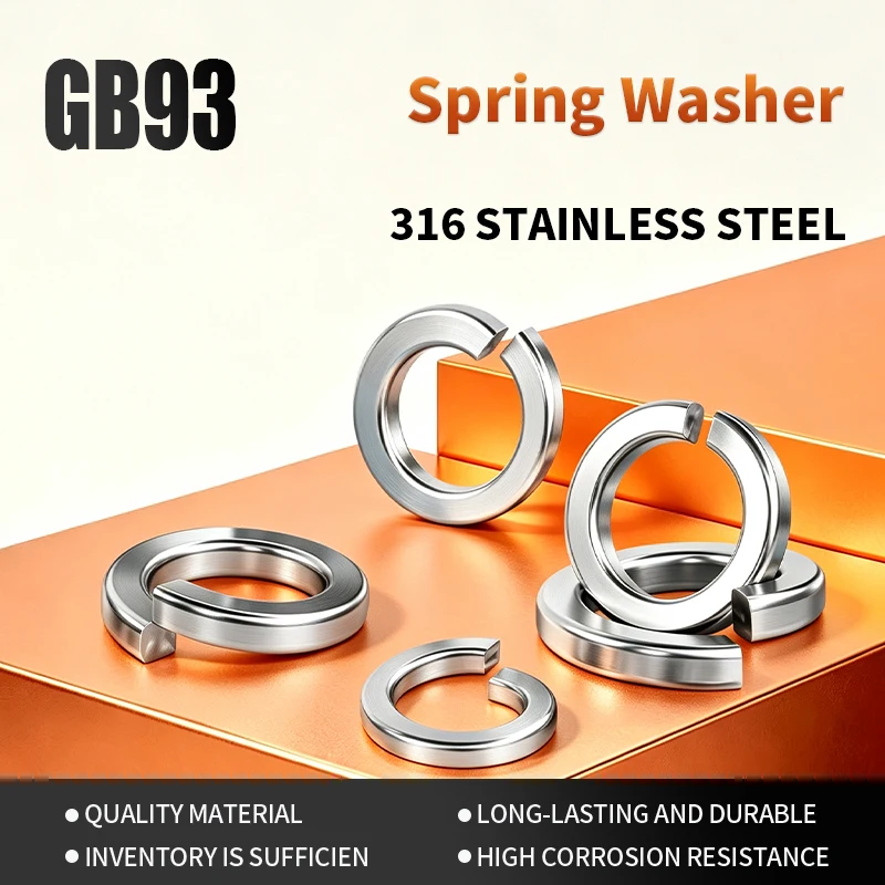 316 SS GB93 Square‑End Split Coil Lock Washers Vibration‑Resistant Elastic Lock Shim Spring Gasket M2‑M30