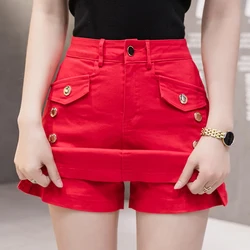 New Fashion Summer Denim Skirt Shorts Women Streetwear Jeans Women's Denim Shorts High Waist Slim Girls Slit Red Shorts Femme