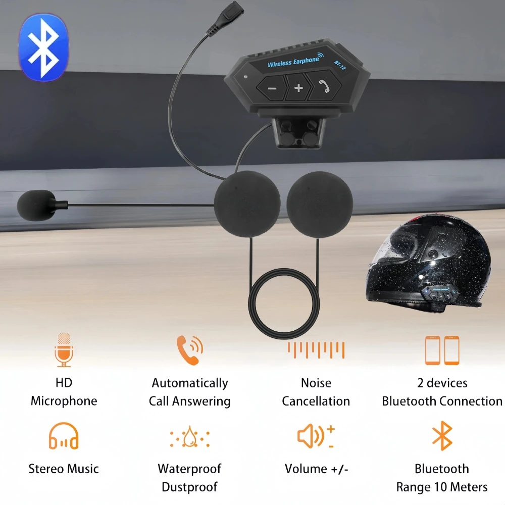 Bluetooth-гарнитура BT12 для шлема, беспроводной комплект громкой связи для звонков и телефонов, мотоциклетные водонепроницаемые наушники, MP3 музыкальный плеер, динамик для Moto