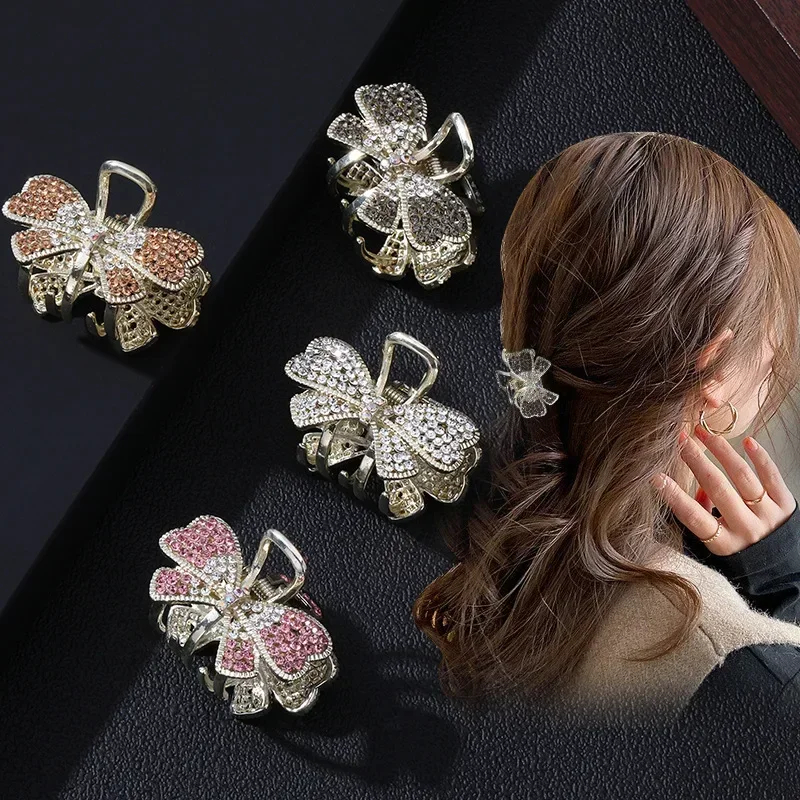 Small Rhinestone Hair Claw Retro Women Girls Diamond Flower Crab Clip Small Size Hairpins Hair Crab Girls Hair Style Accessories