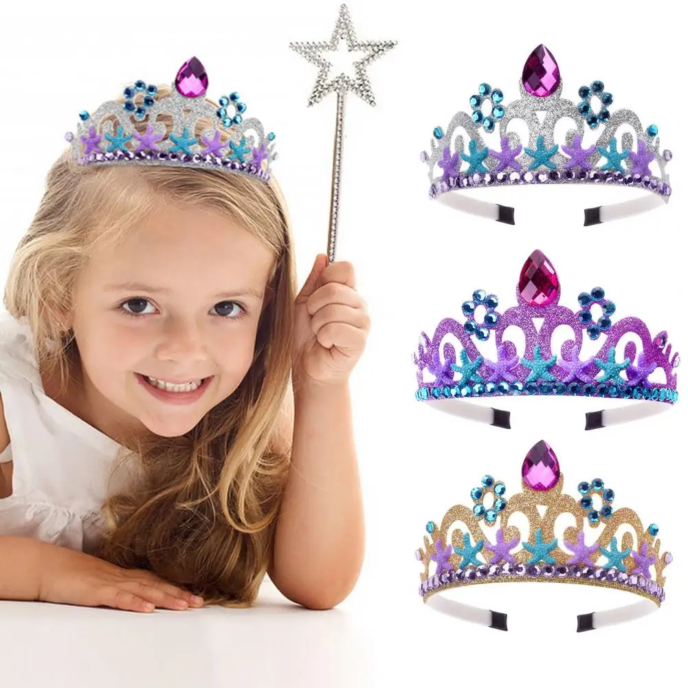 Girls Headband Crown Crown Design Headband Ocean Starfish Mermaid Princess Headband Rhinestone Crown Party Hairband for Little