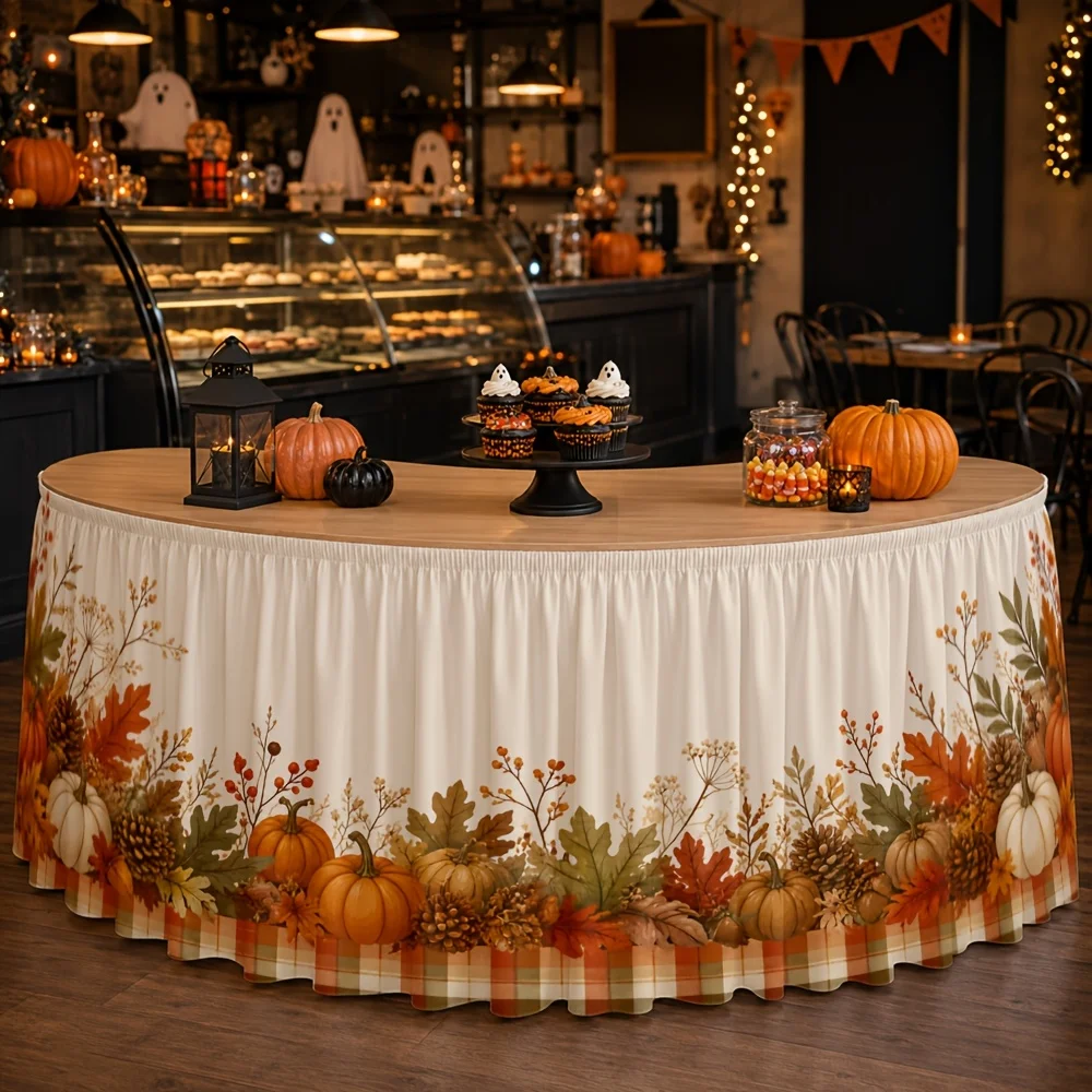 Tablecloth tablecloth 1 piece Autumn harvest Pumpkin leaves Checkered pattern Suitable for Thanksgiving dinnerxzj