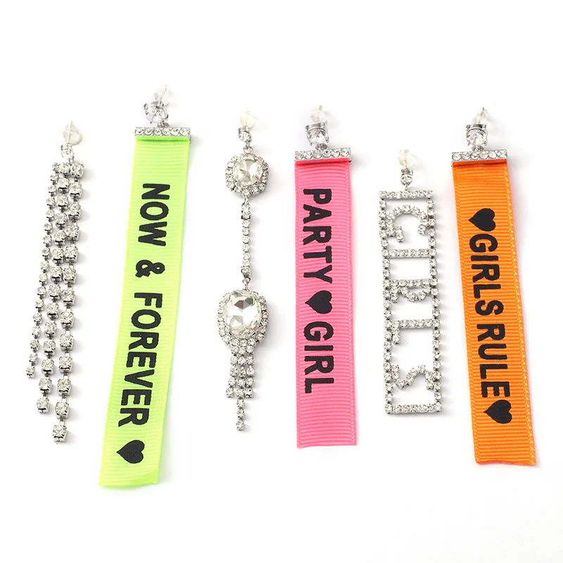 Kenge, colored diamond fringed letter earrings women's spring and summer 2023 new asymmetric webbing letter earrings treatment