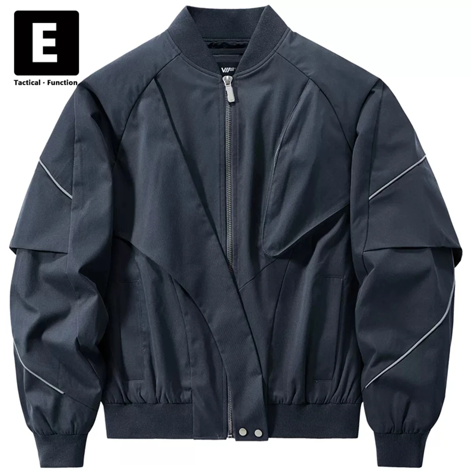 Giacca da Baseball blu Techwear da uomo autunno Streetwear giacca Cargo allentata cappotto giacca Bomber con funzione maschile cappotti oversize