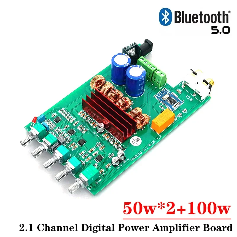 Papan penguat daya Digital, papan Audio penguat Subwoofer Bluetooth 100 daya tinggi 50w X 2 + 2.1 w Channel 5.0