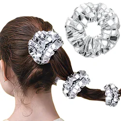 1/6pcs Explosive Flash Hair Ring Creative Retro Disco High Ponytail Headband For Women Vintage Silver Square Sequin Hair Ties