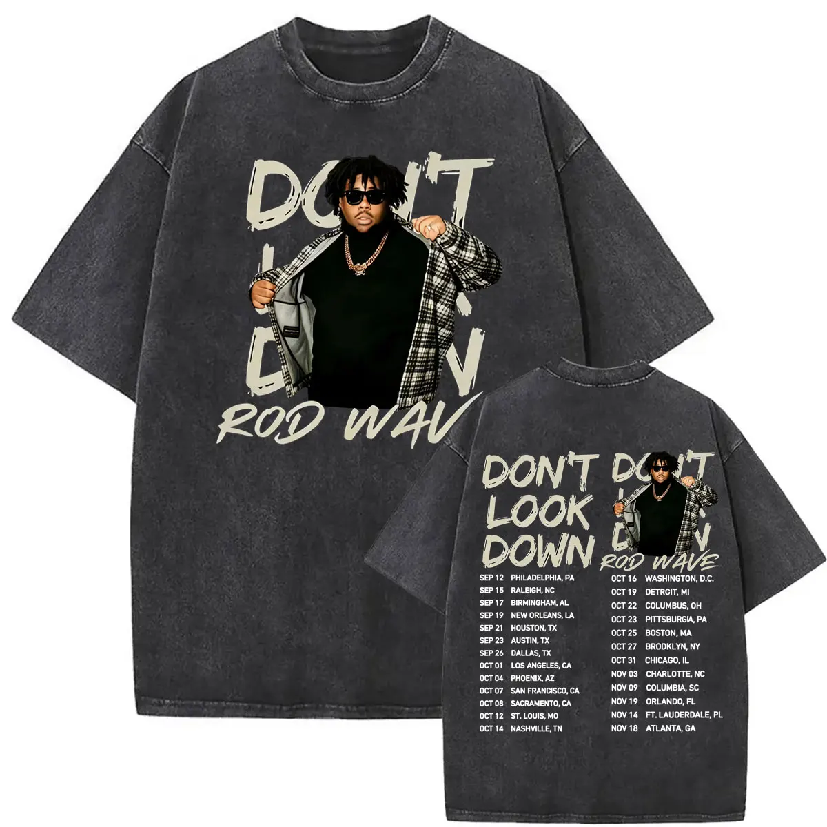 Vintage Washed Rapper Rod Wave Don't Look Down Tour 2026 Graphic T-shirts Men Women Fashion Hip Hop Pop Music T Shirt Streetwear