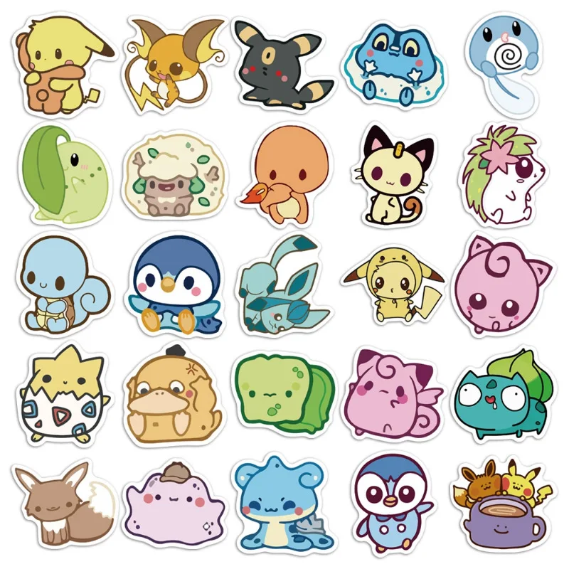 50pcs Kawaii Pokemon Anime Stickers Pikachu Stickers Laptop Suitcase Skateboard Guitar Cartoon Stickers Kid Gift Toys