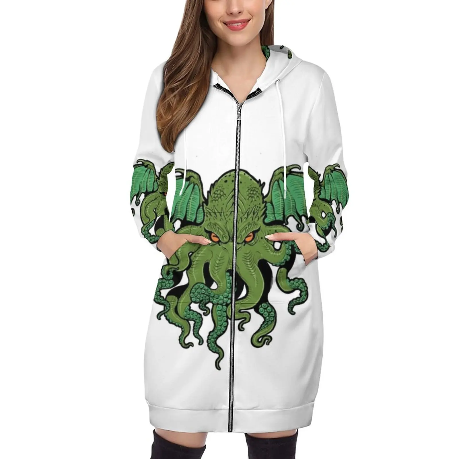 

Cthulhu Lives Oversized Hoodie Women Drawstring Sweatshirts Personality Loose Hooded Sweatshirt Fashion Creature Horror Monster