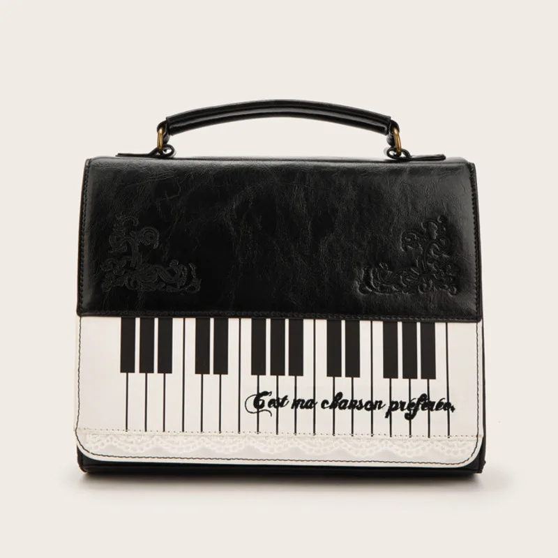 Gothic Sweet Lolita Piano Crossbody Bag PU Leather Messenger Shoulder Tote Purse, Cosplay Party Daily Handbag Girls Ladies Bag
