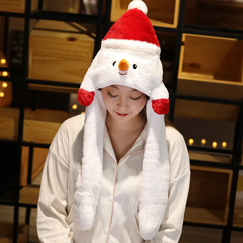 Santa Claus Christmas Ear Moving Hat Cute Jumping up Soft with Air Bags Elk Snowman Hat Xmas Decoration Christmas Gift for Kids