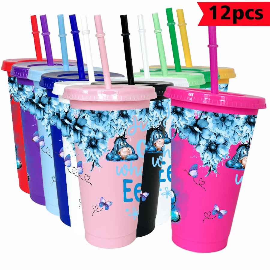 

12PCS/pack Disney, flower, butterfly 26oz multi-color plastic water cup party drinking utensils birthday/back to school gift