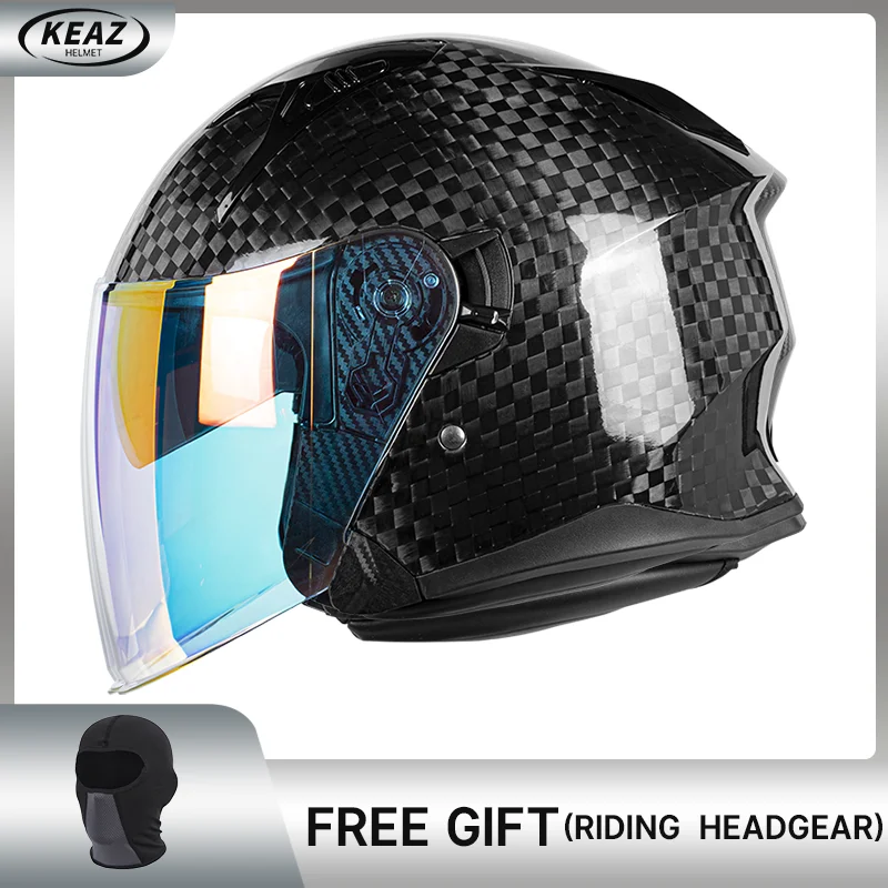 

Real 12K Carbon Fiber 3/4 Open Face Motorcycle Helmet with Anti-Scratch Visor Lining Breathable and Softly for Daily Commuting
