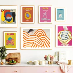 Abstract Figure Lines Stripe Girl Wall Art Posters Painting Hotel Bar Pictures For Living Room Decor Ibiza Miami Canvas Prints