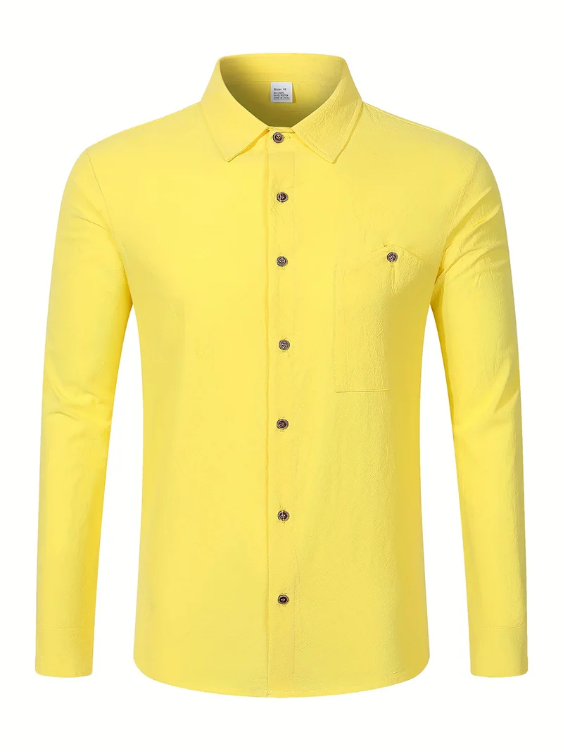 Herren Frühling Herbst Einfarbiger Leinen-Cardigan Reverskragen Langarm-Hemd Atmungsaktives Knopf-Oberteil Tägliche Freizeit Outdoor-Bekleidung – Detail 21