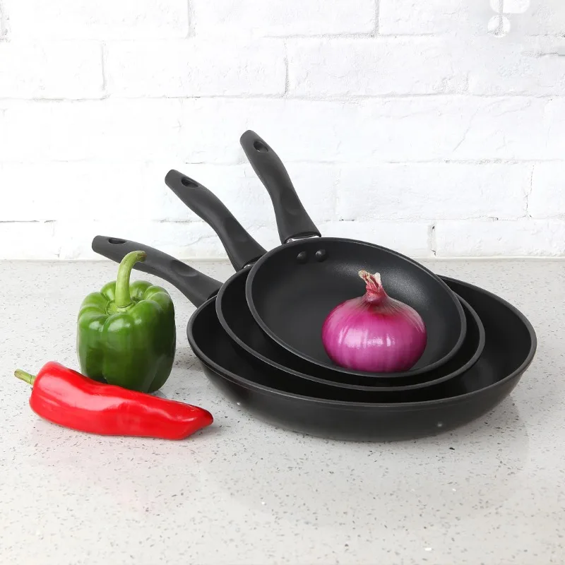 

NEW 3-Piece Non-Stick Aluminum Skillet Set, Black