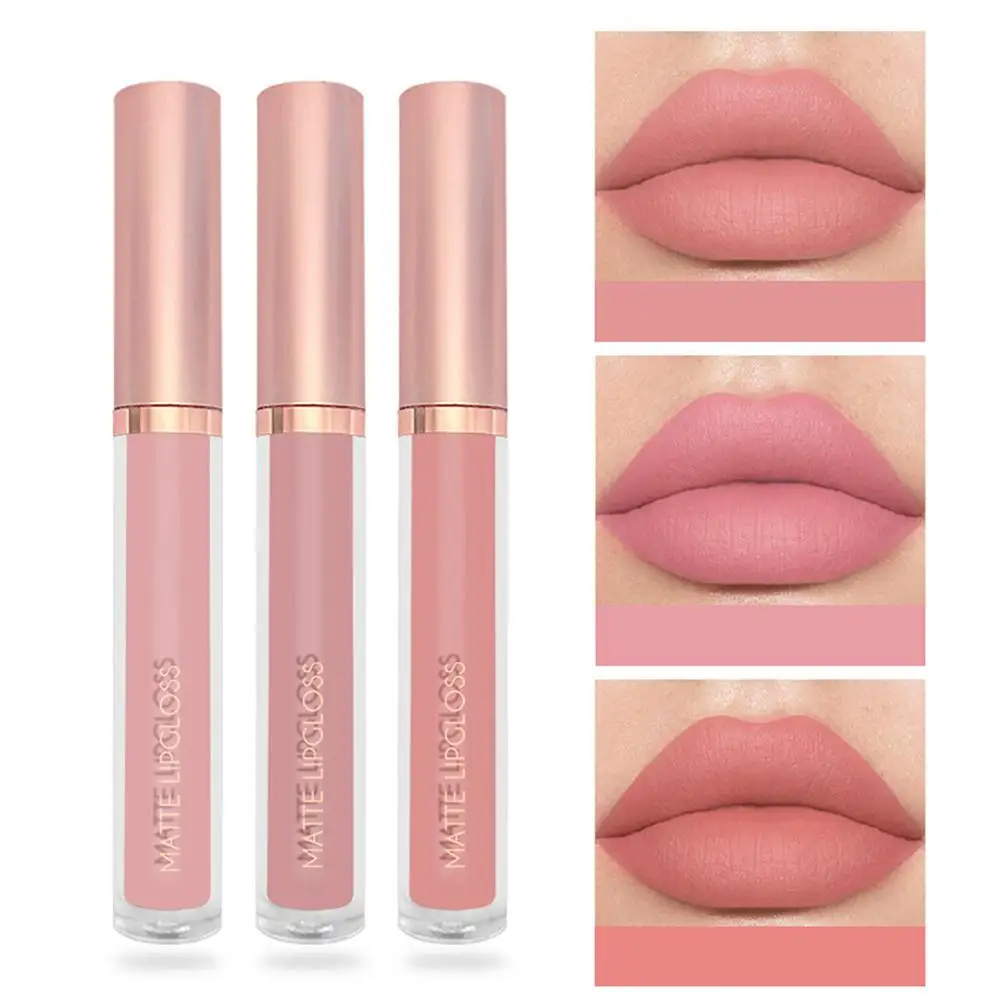 3 stks/set Naakt Lipgloss Matte Fluwelen Lippenstift Waterdichte langdurige Vloeibare Lipstick Vrouwen Vochtige Lip Tint Non-stick
