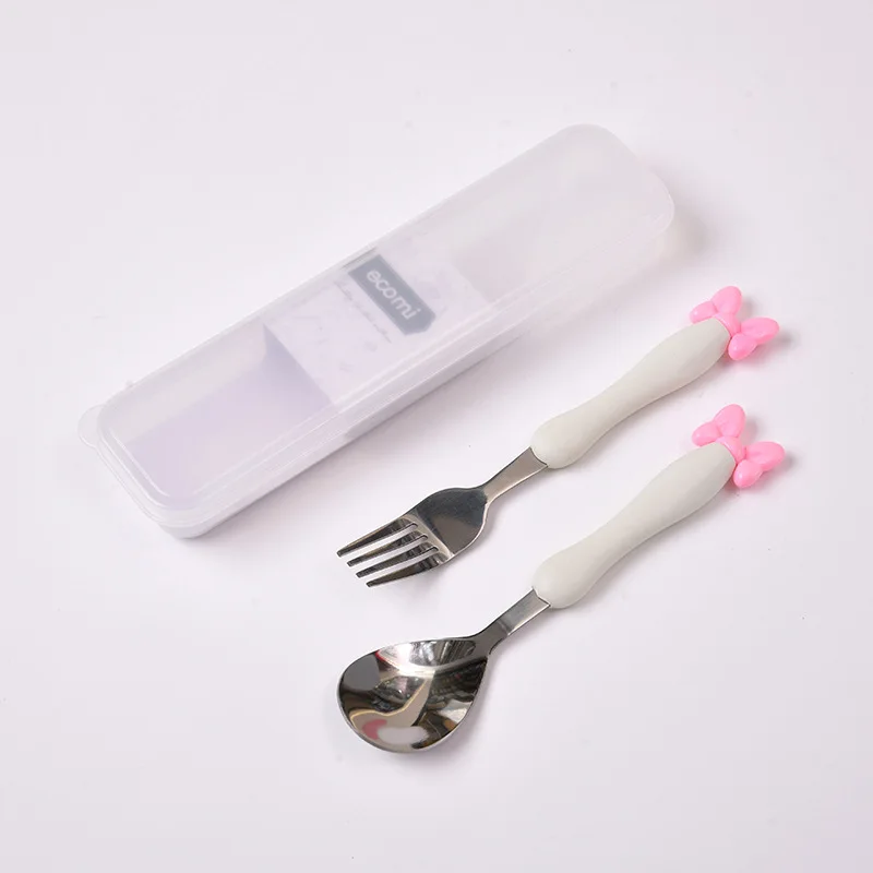 Schattige kinderen lepel vork set Mickey babyvoeding lepel roestvrij staal kinderen eten gebruiksvoorwerpen peuter baby bestek accessoires