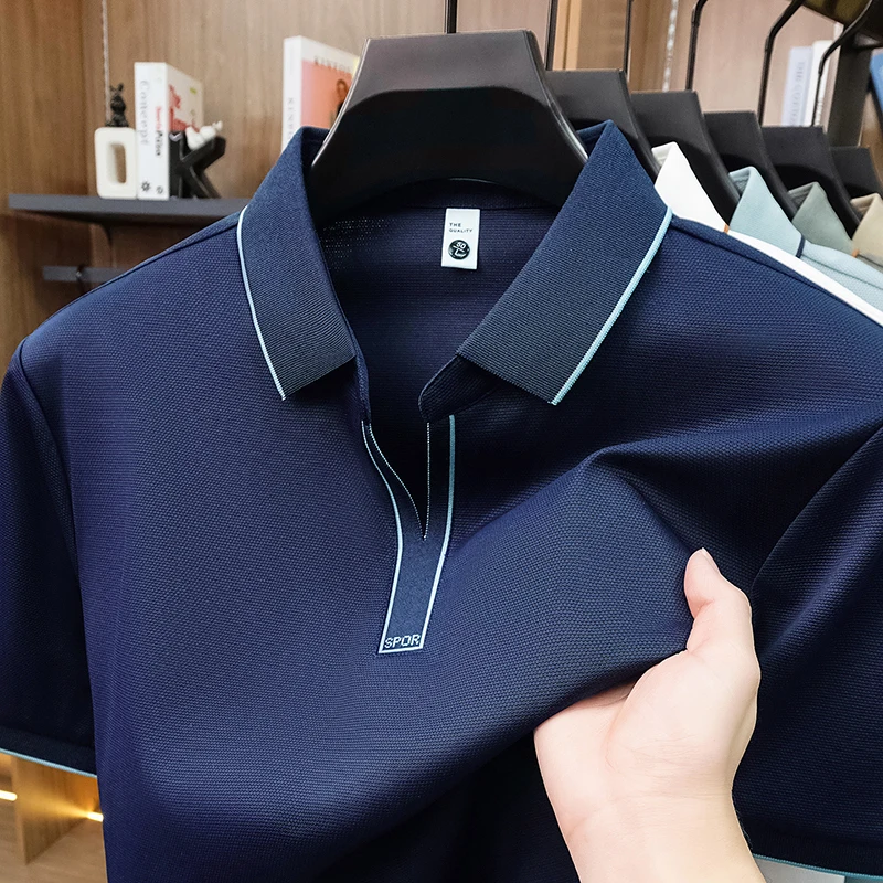 Luxury solid color short sleeve men's polo shirt fashion brand letter embroidery summer breathable casual unique lapel T-shirt