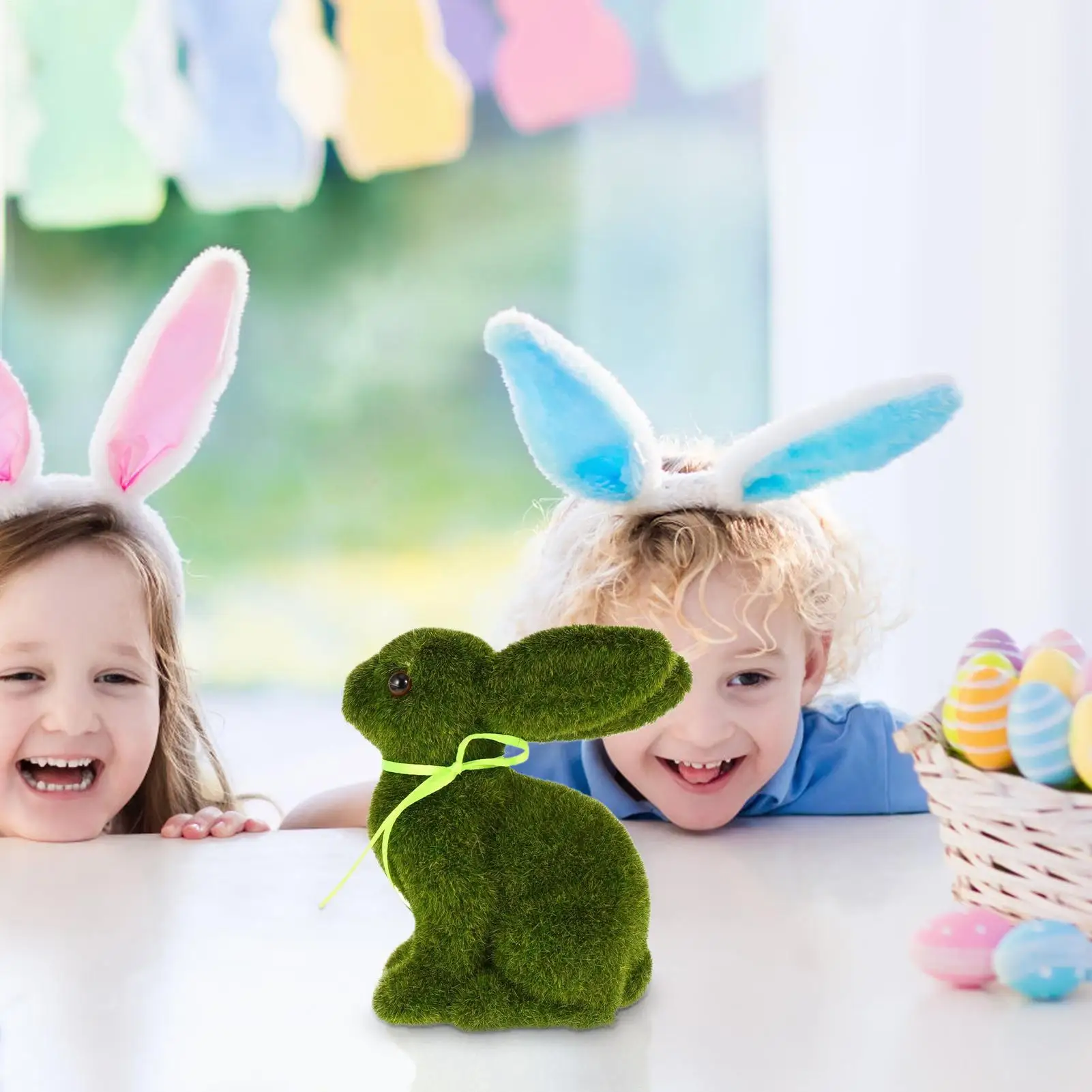 Bunny Figurine Moss Tabletop Sculpture Ornament Easter Decoration Bunny Statue Holiday Animal Statue for Spring Easter Home