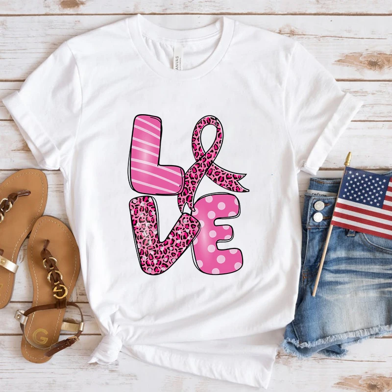 Hot Breast Cancer Awareness Love Graphic Short Sleeve T-Shirts For Women Men Shirts Loose T-Shirt Casual Summer T-Shirts