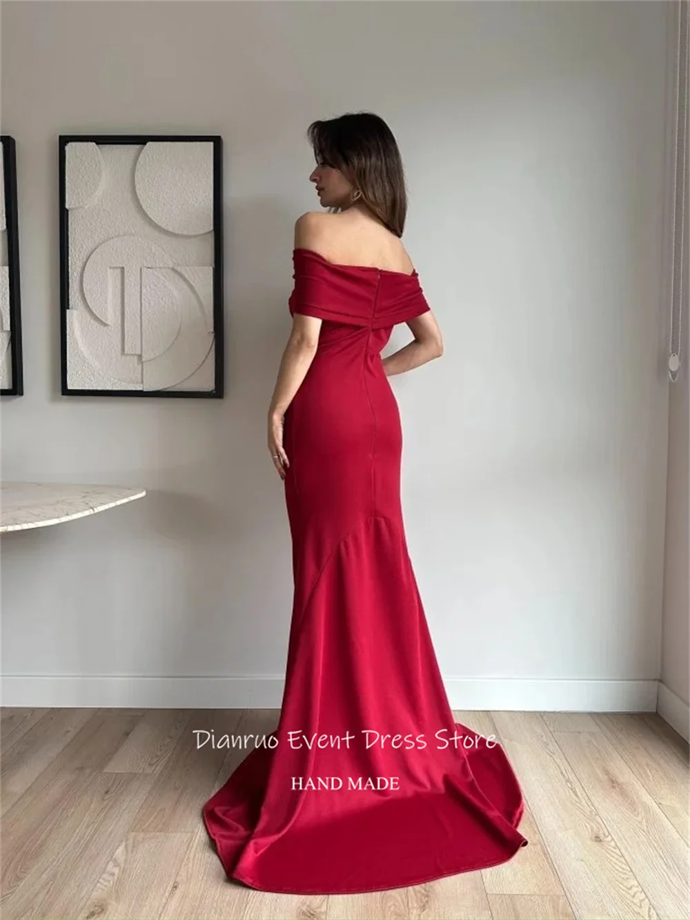 Dianruo Черные вечерние платья с короткими рукавами и рюшами со шлейфом Robe De Soirée Femme Русалка с открытыми плечами Халаты Habillées по индивидуальному заказу