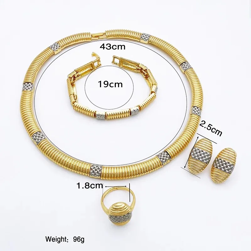 Gold Color Jewelry Sets For Women Luxury Quality Necklace Earrings Bracelet And Ring Dubai African 18K Gold Plated Jewelry