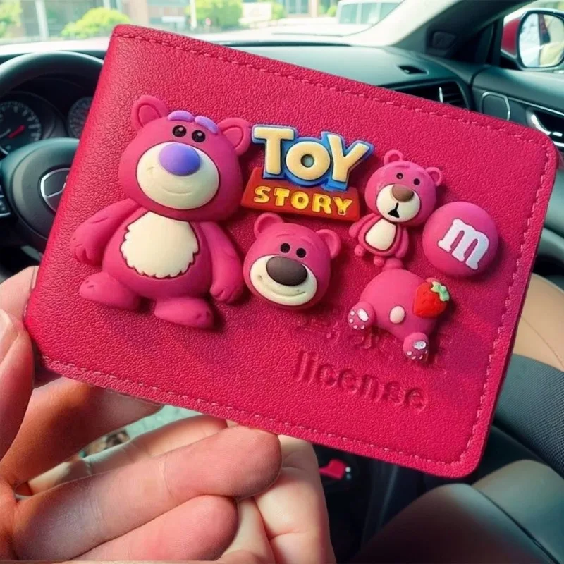 Disney cartoon cute lotso female driver's license cover high-end driving license protective leather cover two-in-one card holder