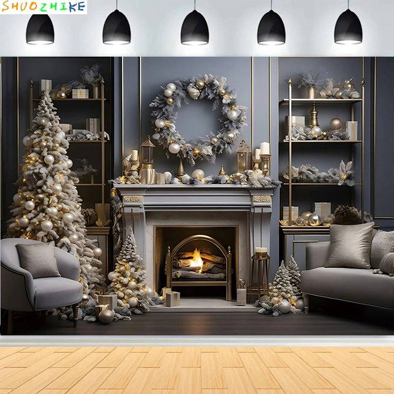 Dia de natal fotografia cenários prop festa de ano novo decoração árvore de natal janela doces flocos de neve foto fundo BR-01