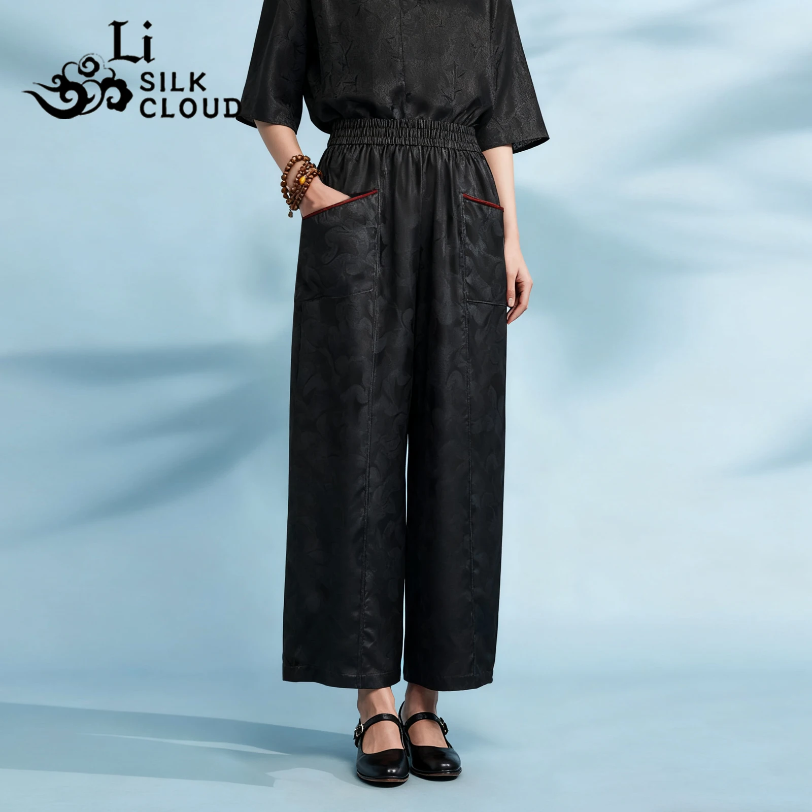 

LI SILK CLOUD xiangyunsha Trousers - Oriental Style, Lightweight Breathable, ClassicGuangdong Black Pearl Guangdong Gauze